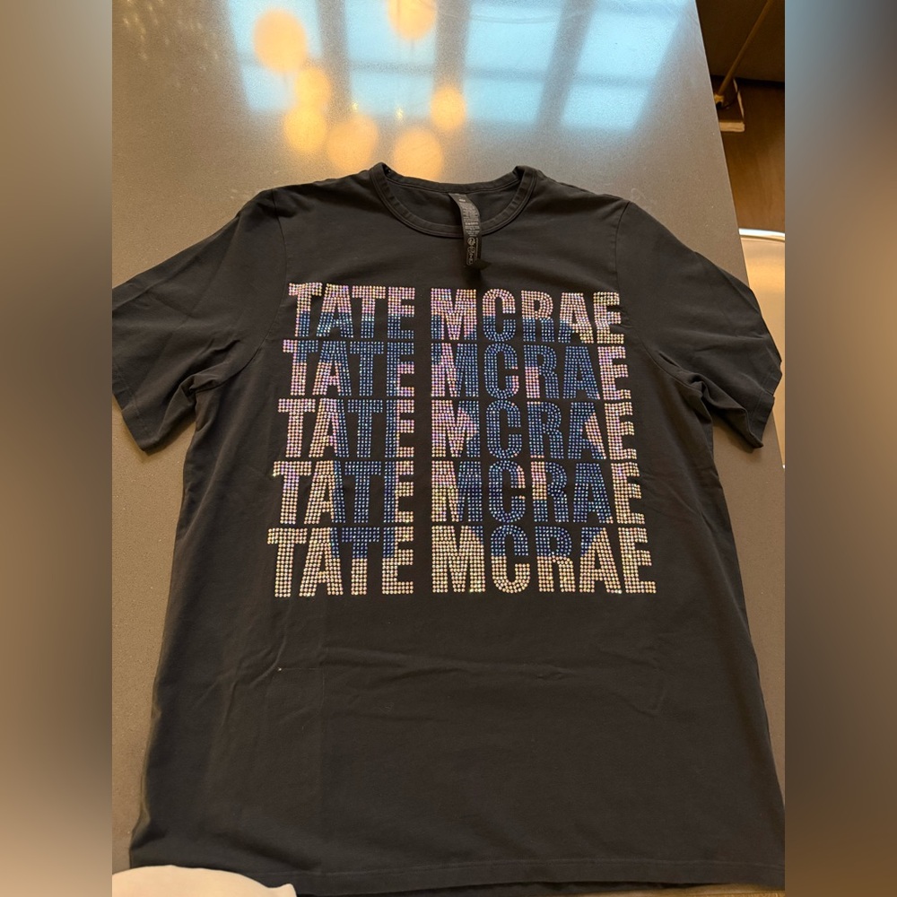 lululemon athletica Black Tee with Tate McRae rhinestone design.